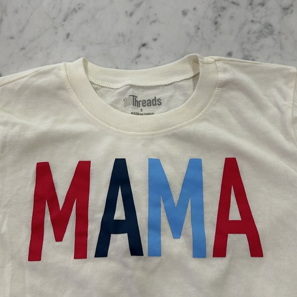 10 Threads MAMA 4th Of July Red Blue Print Short Sleeve T-Shirt - Picture 2 of 7